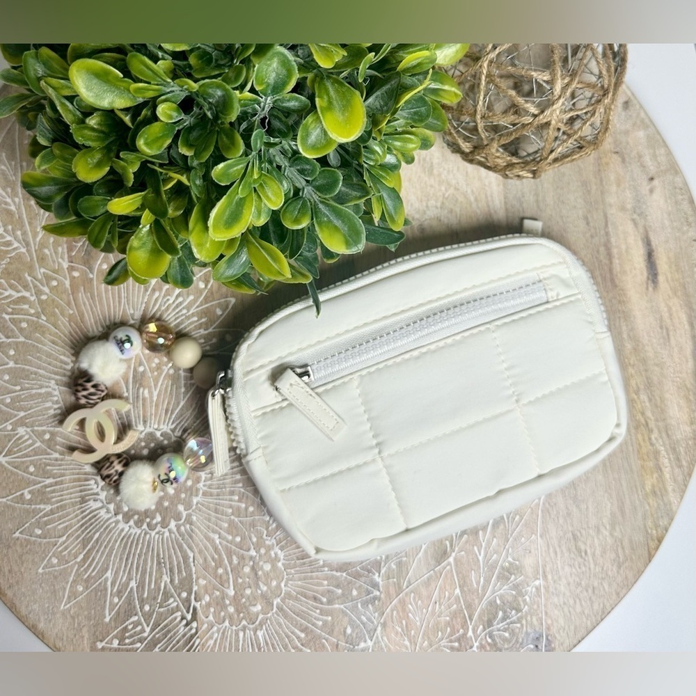 Chic Cream Quilted Nylon Clutch Wallet with Beaded Bracelet
